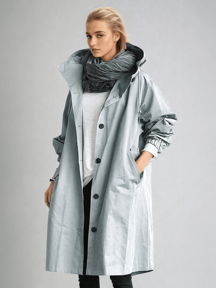 Marlena | Women's Hooded Long Trench Coat - Beige - Image 7