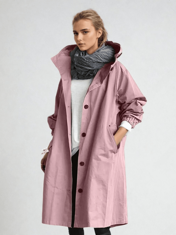 Marlena | Women's Hooded Long Trench Coat - Beige - Image 8