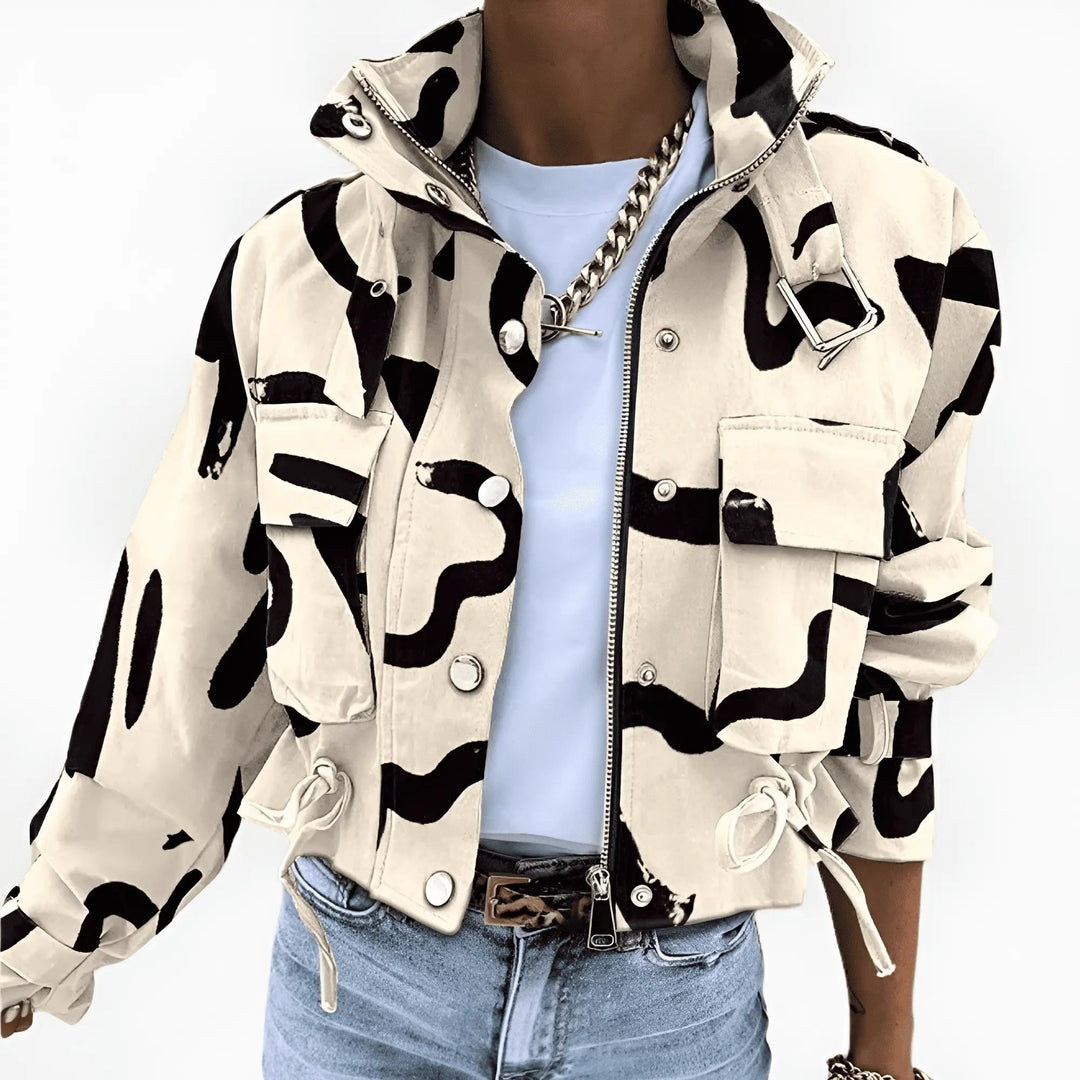 Marlowe | Women's Abstract Print Cropped Jacket - Image 1
