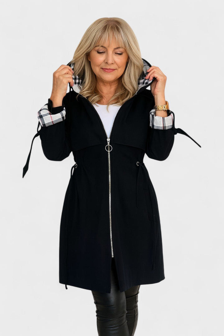 Marlowe | Women's Hooded Zip Front Coat - Black - Image 1