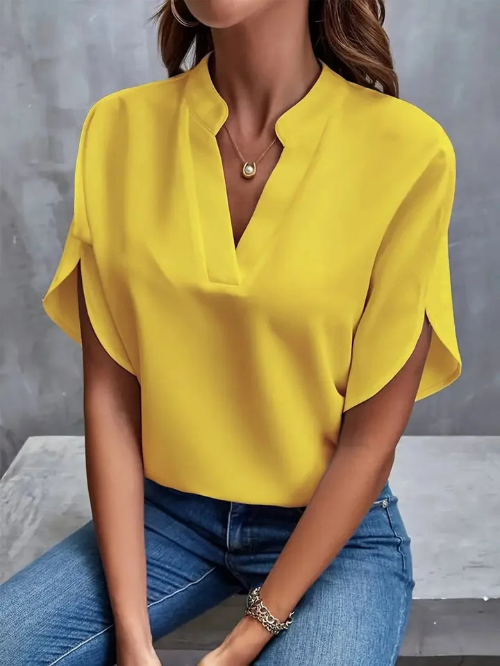 Marlowe | Women's V-Neck Blouse Relaxed Fit Short Sleeve - White - Image 7