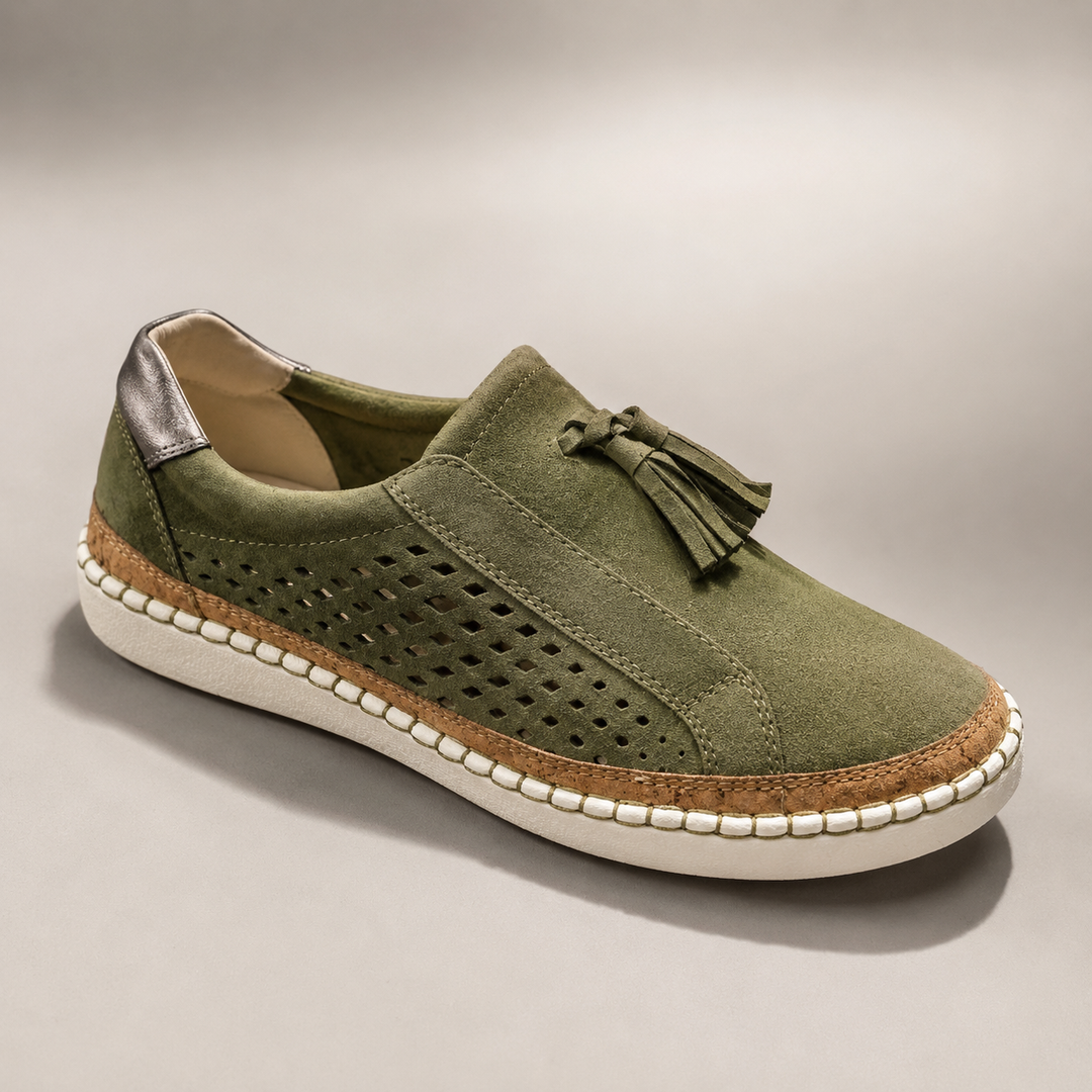 Marvelle | Women's Slip-On Sneakers Perforated Tassel - Red - Image 2