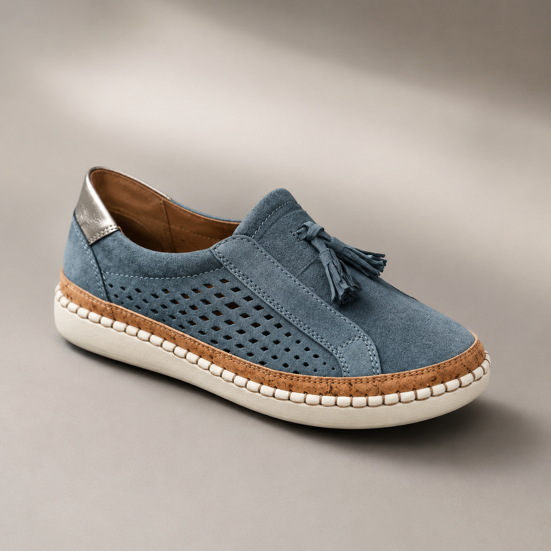 Marvelle | Women's Slip-On Sneakers Perforated Tassel - Red - Image 4