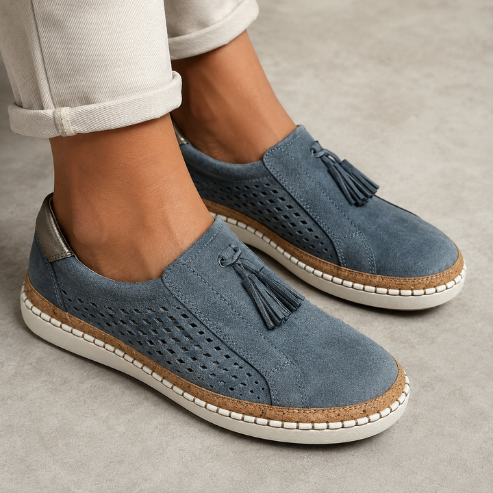 Marvelle | Women's Slip-On Sneakers Perforated Tassel - Red - Image 7