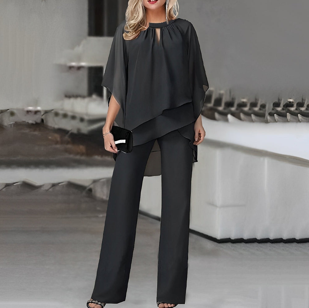 Maxine | Women's Cape Top Wide Leg Pants Set - Burgundy - Image 2