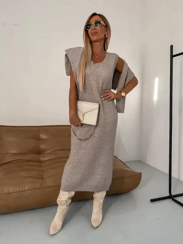 Meadow | Women's Turtleneck Long Sleeve Midi Dress - Grey - Image 3