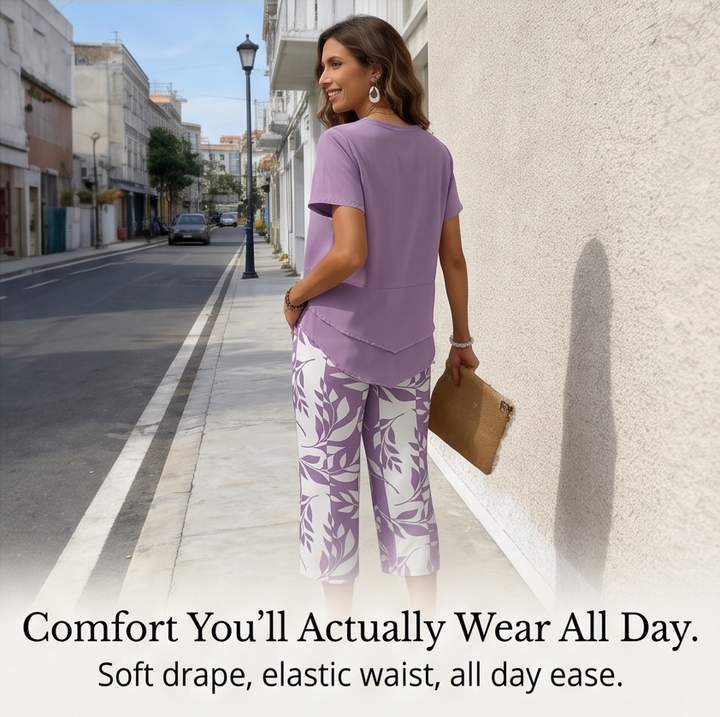 Merewyn | Women's Two-Piece Tunic and Wide Leg Pants Set - Lilac - Image 10