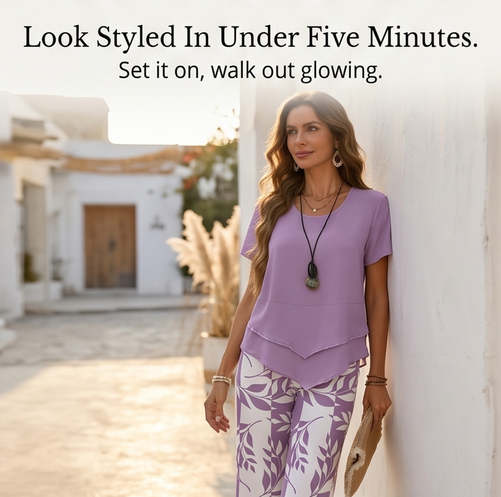 Merewyn | Women's Two-Piece Tunic and Wide Leg Pants Set - Lilac - Image 11