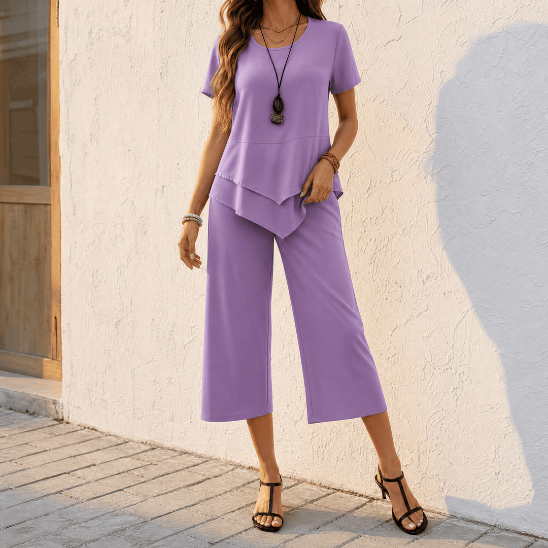Merewyn | Women's Two-Piece Tunic and Wide Leg Pants Set - Lilac - Image 16