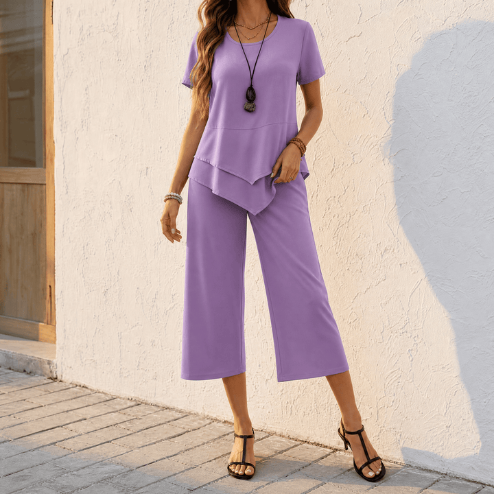 Merewyn | Women's Two-Piece Tunic and Wide Leg Pants Set - Lilac - Image 16
