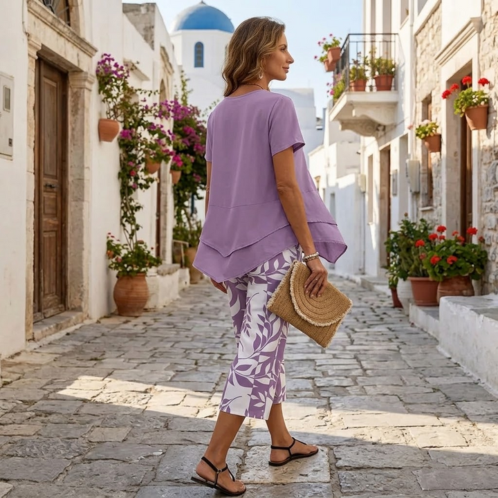 Merewyn | Women's Two-Piece Tunic and Wide Leg Pants Set - Lilac - Image 4
