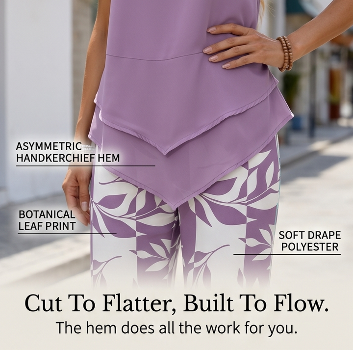Merewyn | Women's Two-Piece Tunic and Wide Leg Pants Set - Lilac - Image 7