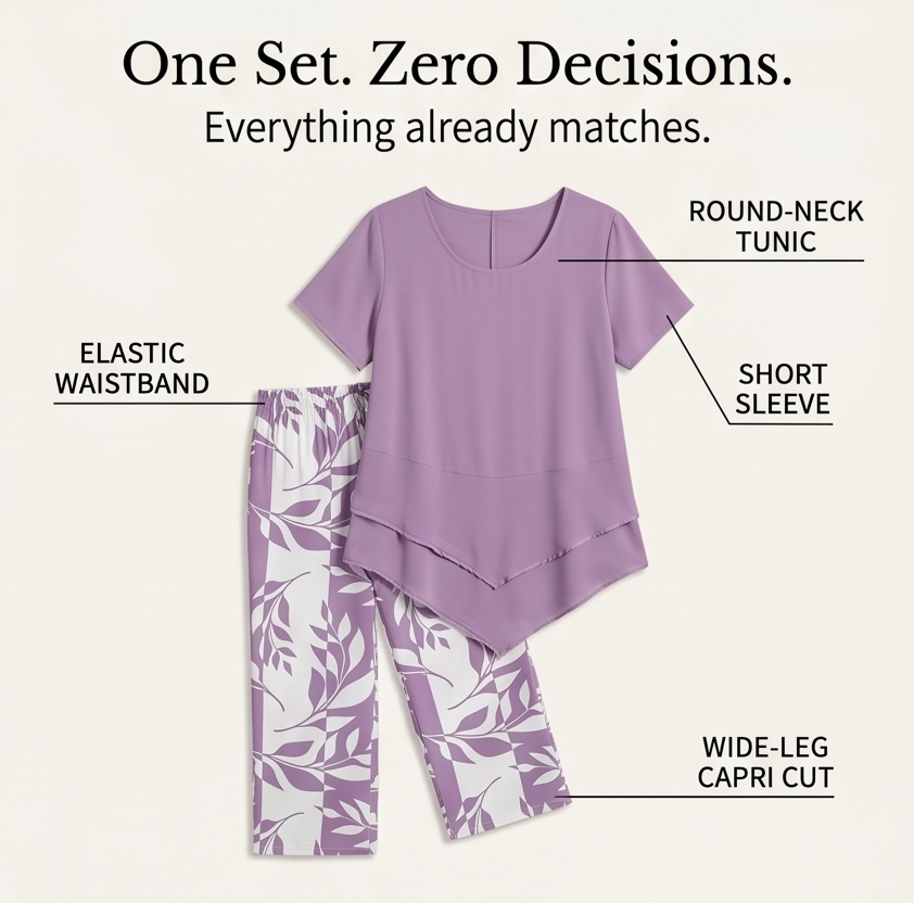 Merewyn | Women's Two-Piece Tunic and Wide Leg Pants Set - Lilac - Image 8