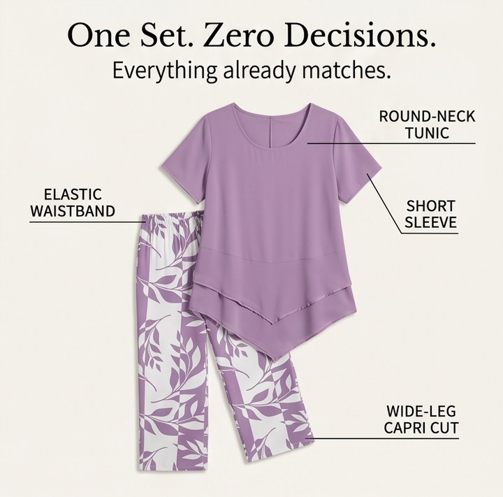 Merewyn | Women's Two-Piece Tunic and Wide Leg Pants Set - Lilac - Image 8