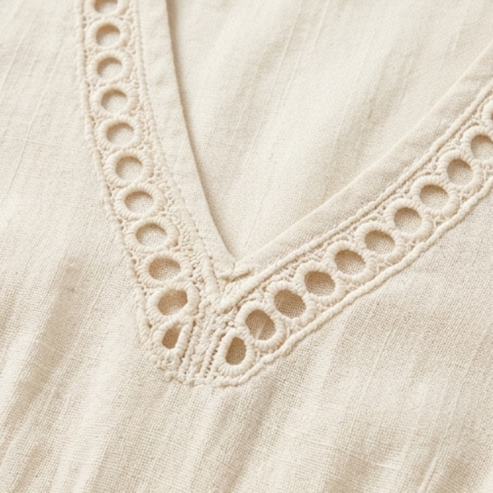 Meridian | Women's Crochet Trim Midi Dress - Cream - Image 6