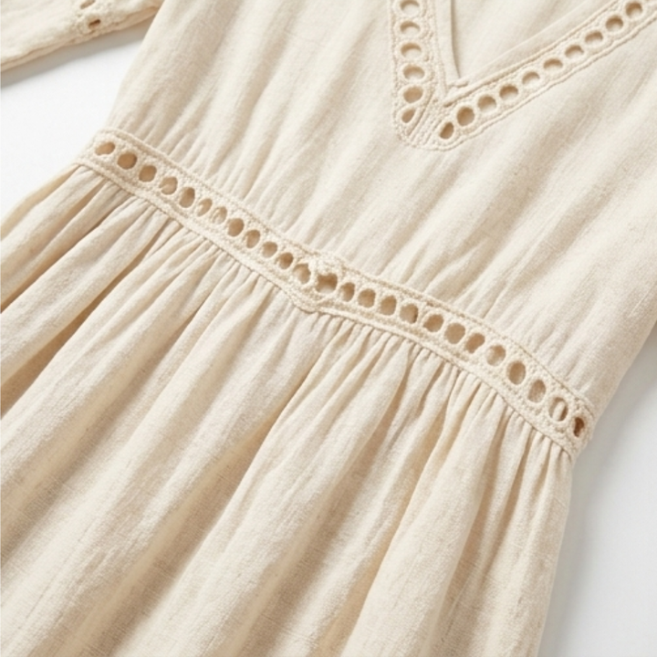 Meridian | Women's Crochet Trim Midi Dress - Cream - Image 7