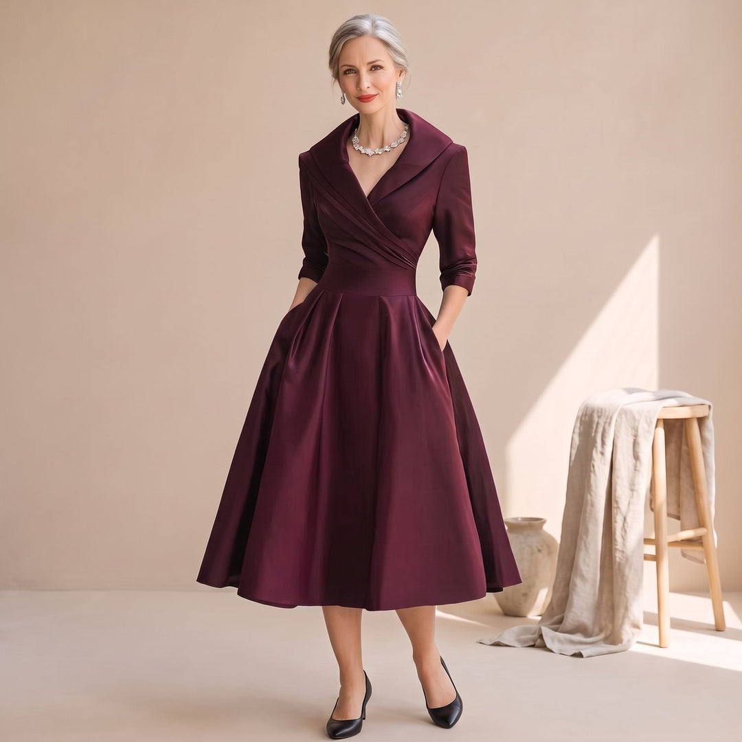 Merindah | Women's Flared Midi Dress with Pockets - Image 2