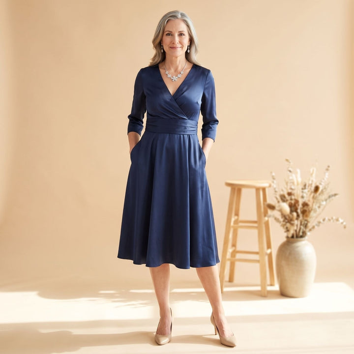 Merindah | Women's Flared Midi Dress with Pockets - Image 3