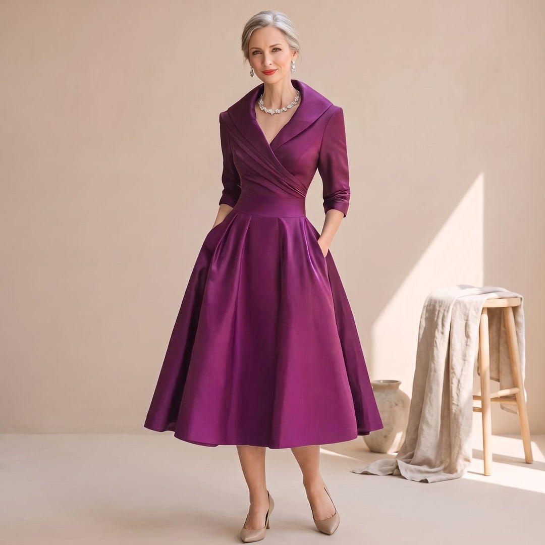 Merindah | Women's Flared Midi Dress with Pockets - Image 4