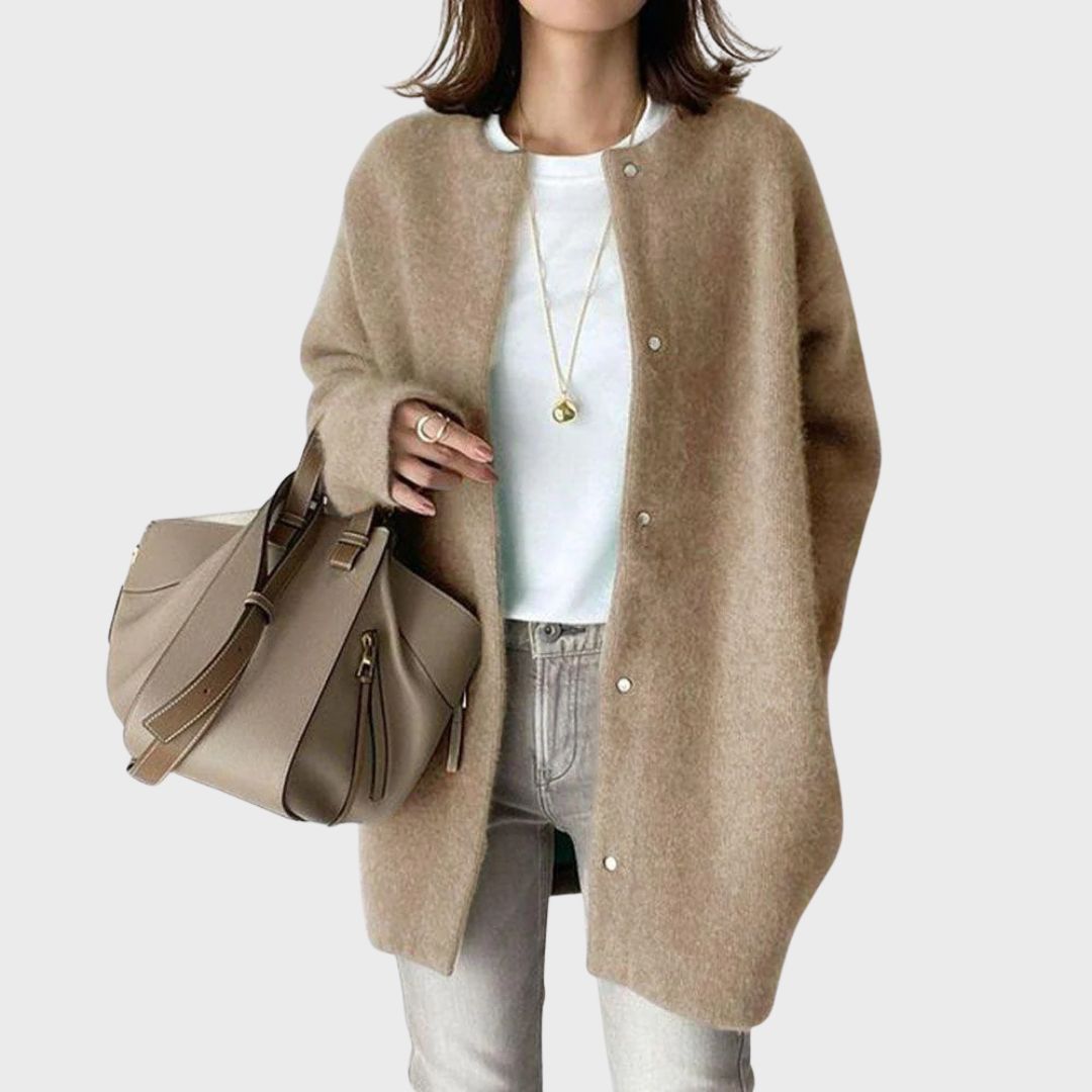 Minerva | Women's Button Up Long Cardigan - Beige - Image 1