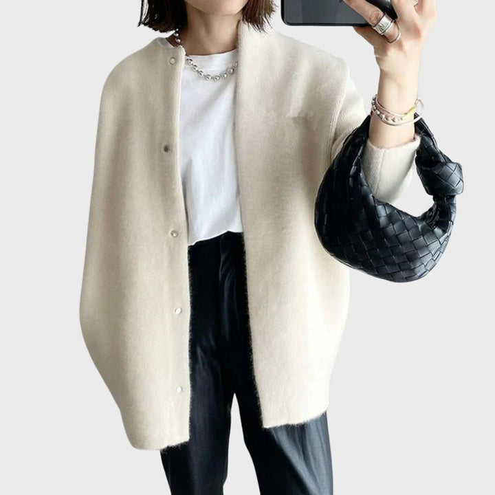 Minerva | Women's Button Up Long Cardigan - Beige - Image 3