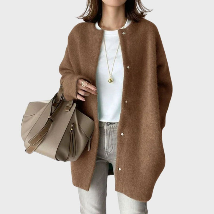 Minerva | Women's Button Up Long Cardigan - Beige - Image 4