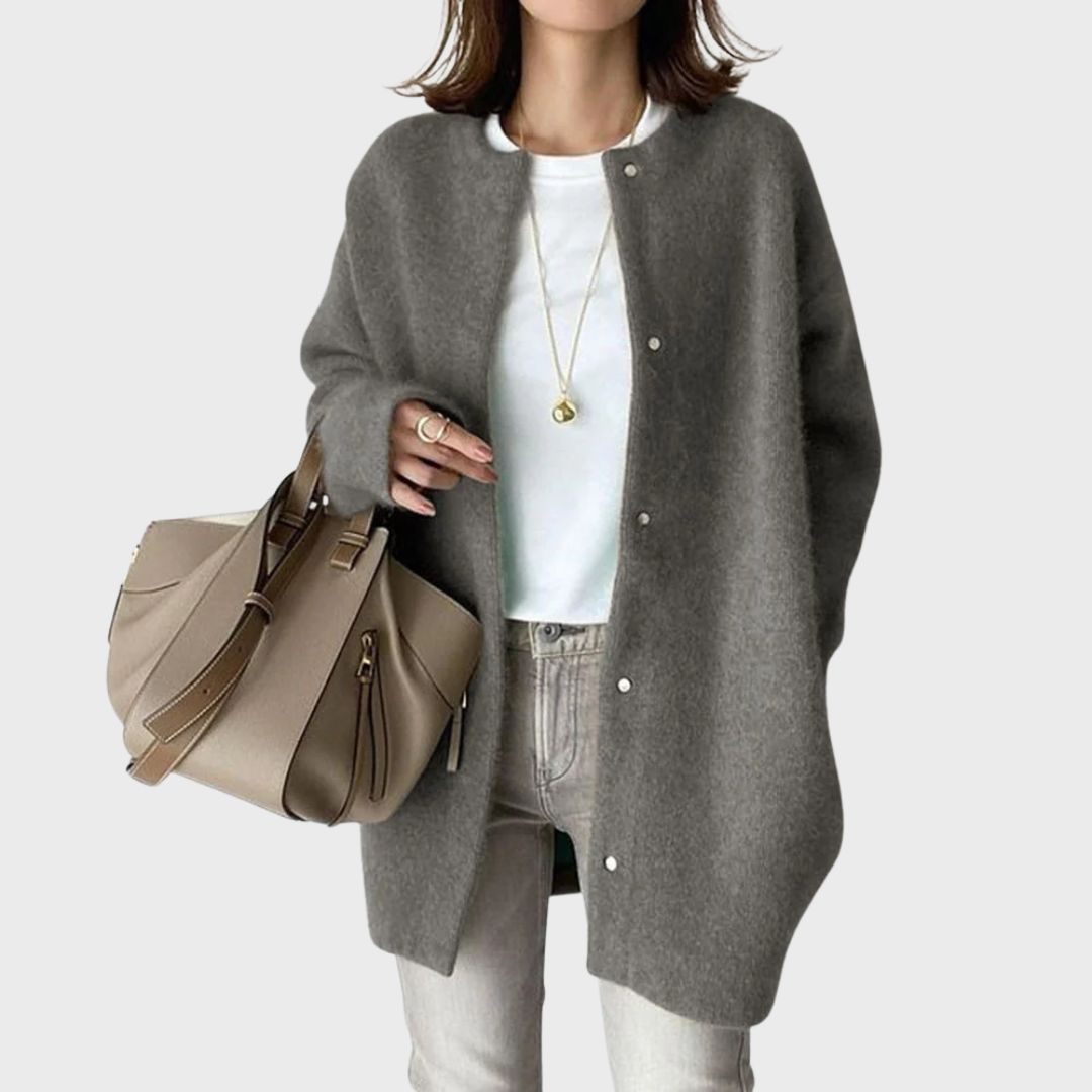 Minerva | Women's Button Up Long Cardigan - Beige - Image 5
