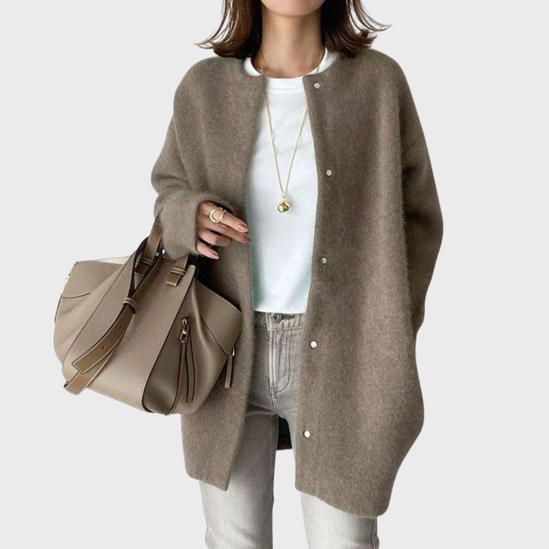 Minerva | Women's Button Up Long Cardigan - Beige - Image 6