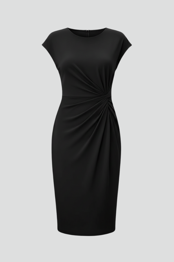 Minerva | Women's Ruched Waist Knee Length Dress - Black - Image 1
