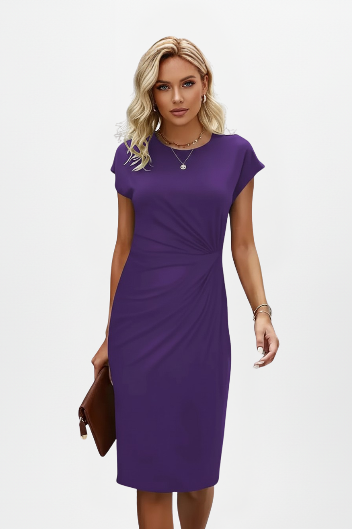 Minerva | Women's Ruched Waist Knee Length Dress - Black - Image 10