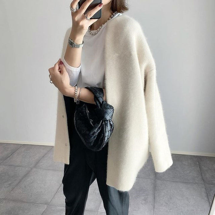 Mirabelle | Women's Oversized Open Front Cardigan - Beige - Image 1