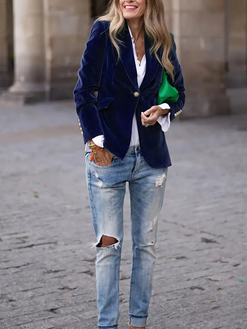 Miranda | Women's Single Breasted Navy Blazer - Navy - Image 10