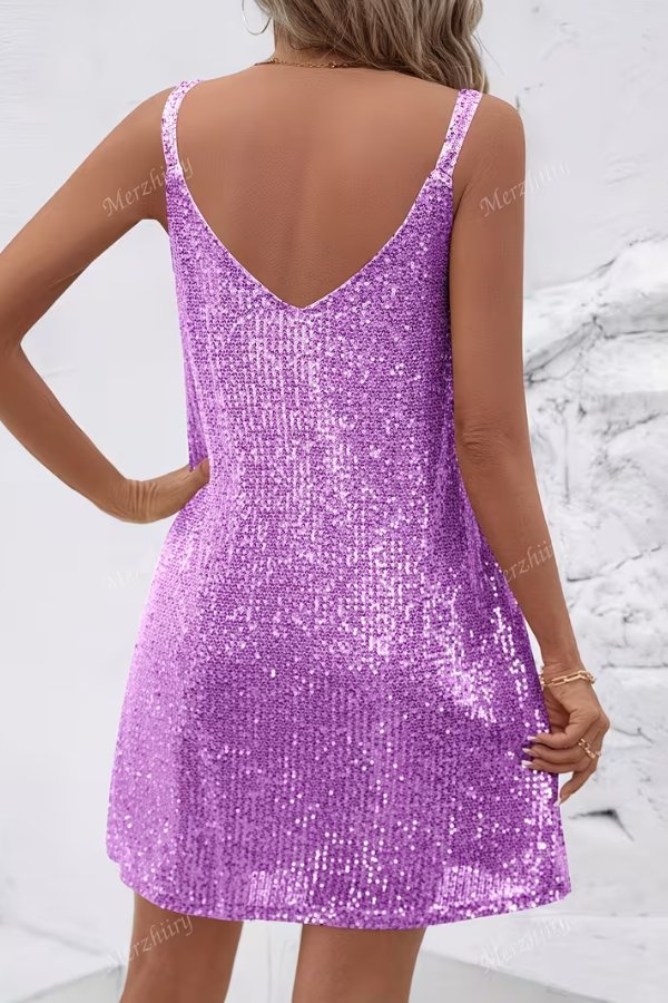 Miravelle | Women's Sequin Party Dress Mini - Champagne - Image 6