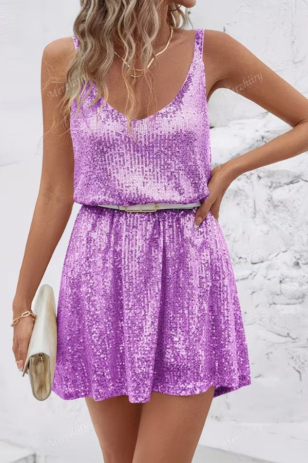 Miravelle | Women's Sequin Party Dress Mini - Champagne - Image 7