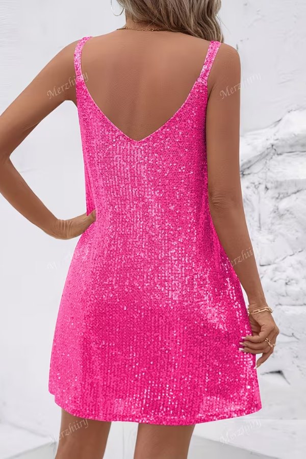 Miravelle | Women's Sequin Party Dress Mini - Champagne - Image 8