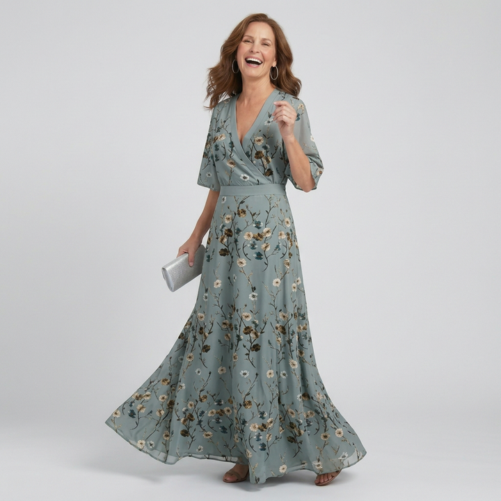 Mireille | Women's Floral Wrap Maxi Dress - Sage - Image 1