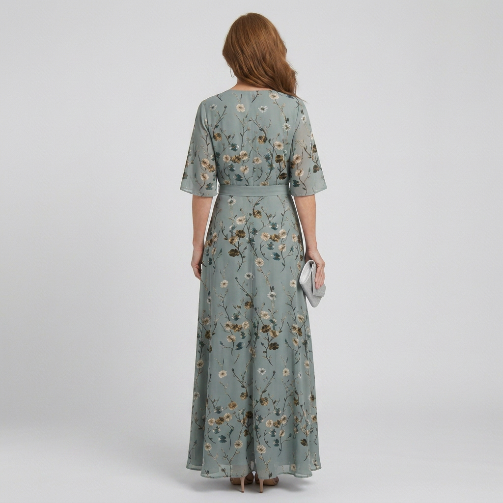 Mireille | Women's Floral Wrap Maxi Dress - Sage - Image 3