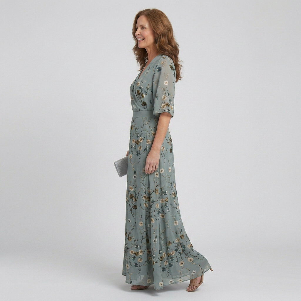 Mireille | Women's Floral Wrap Maxi Dress - Sage - Image 4