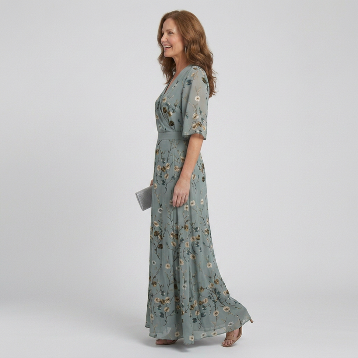 Mireille | Women's Floral Wrap Maxi Dress - Sage - Image 4