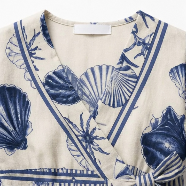 Navine | Women's Shell Print Wrap Romper - White - Image 6