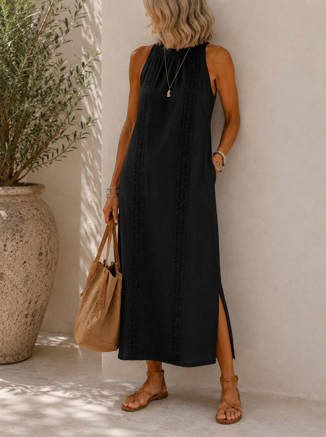 Nelvara | Women's Summer Maxi Dress with Lace Trim - Image 6
