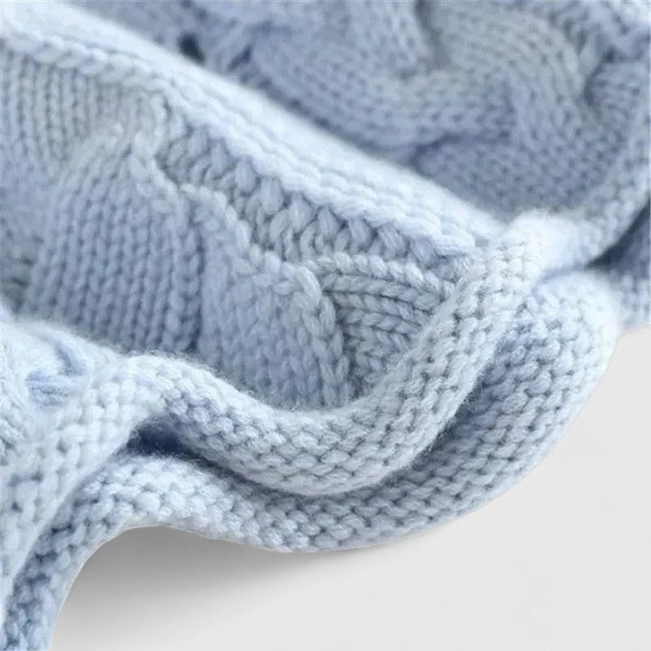 Nerida | Women's Cable Knit Mock Neck Jumper - Light Blue - Image 2