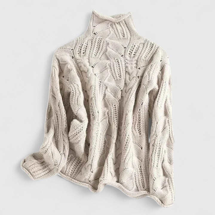 Nerida | Women's Cable Knit Mock Neck Jumper - Light Blue - Image 3