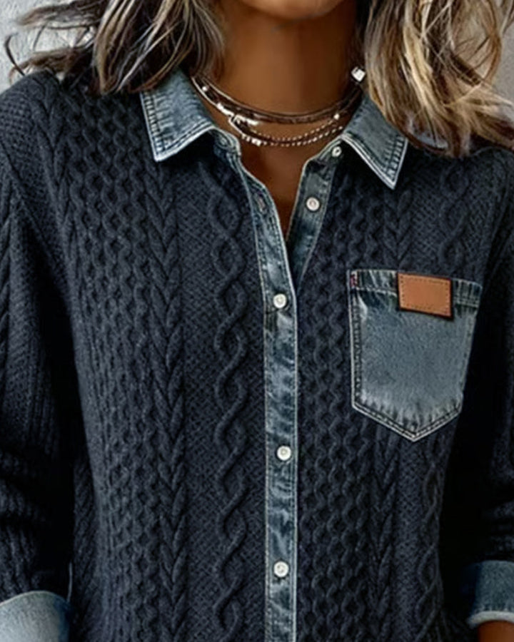 Nerissa | Women's Collared Long Sleeve Knit Top - Dark Grey - Image 12