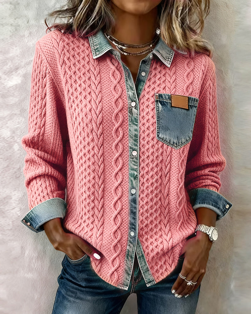 Nerissa | Women's Collared Long Sleeve Knit Top - Dark Grey - Image 2