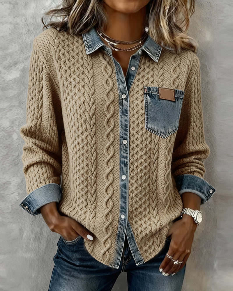 Nerissa | Women's Collared Long Sleeve Knit Top - Dark Grey - Image 3