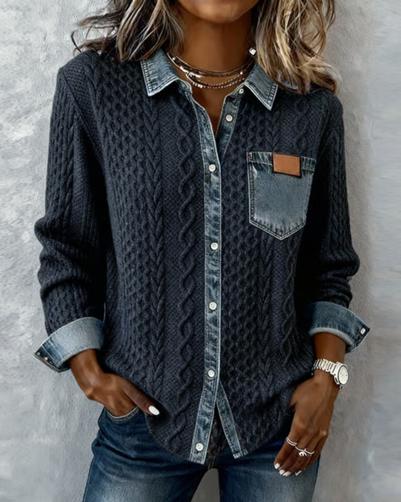 Nerissa | Women's Collared Long Sleeve Knit Top - Dark Grey - Image 4