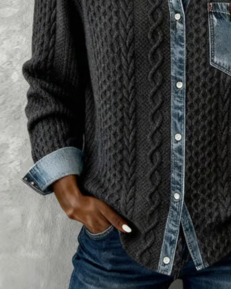 Nerissa | Women's Collared Long Sleeve Knit Top - Dark Grey - Image 5
