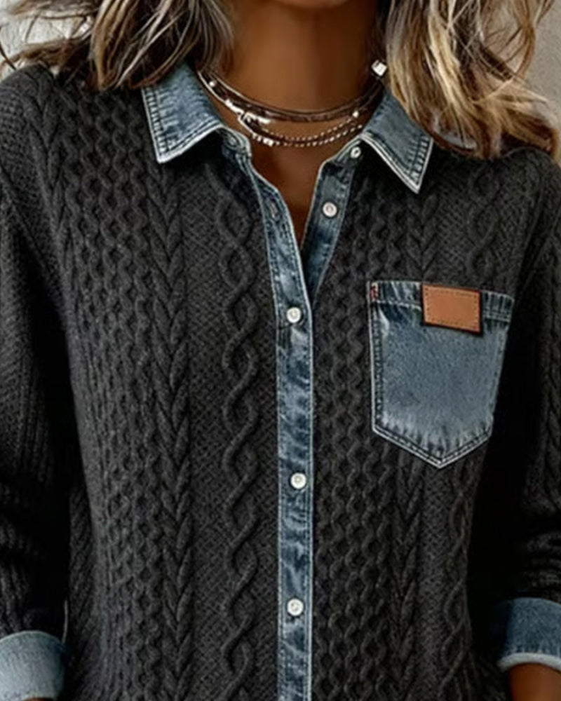 Nerissa | Women's Collared Long Sleeve Knit Top - Dark Grey - Image 6