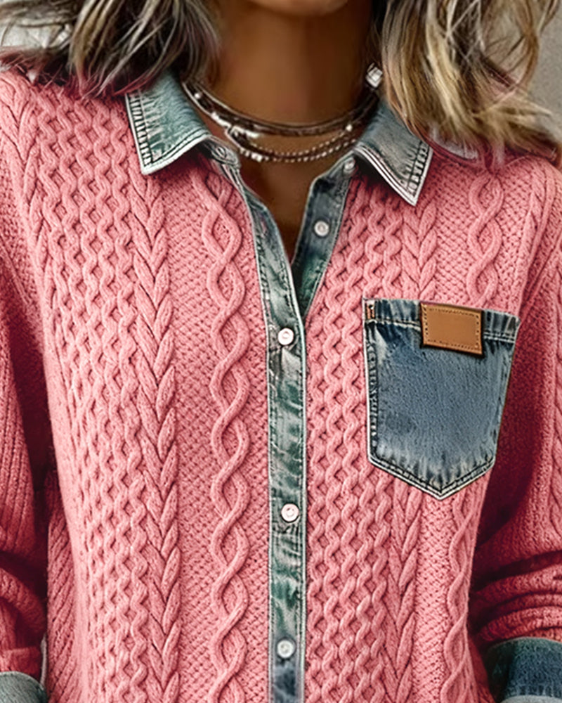 Nerissa | Women's Collared Long Sleeve Knit Top - Dark Grey - Image 7